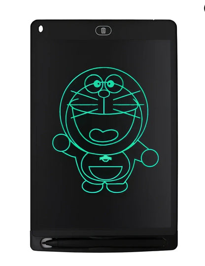 8.5-inch LCD writing board with stylus showing pressure-sensitive writing on blue background