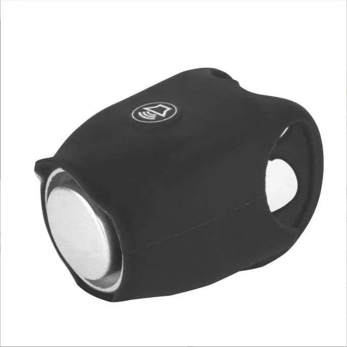 Electronic bicycle horn in six colour options showing compact plastic design for handlebar mounting