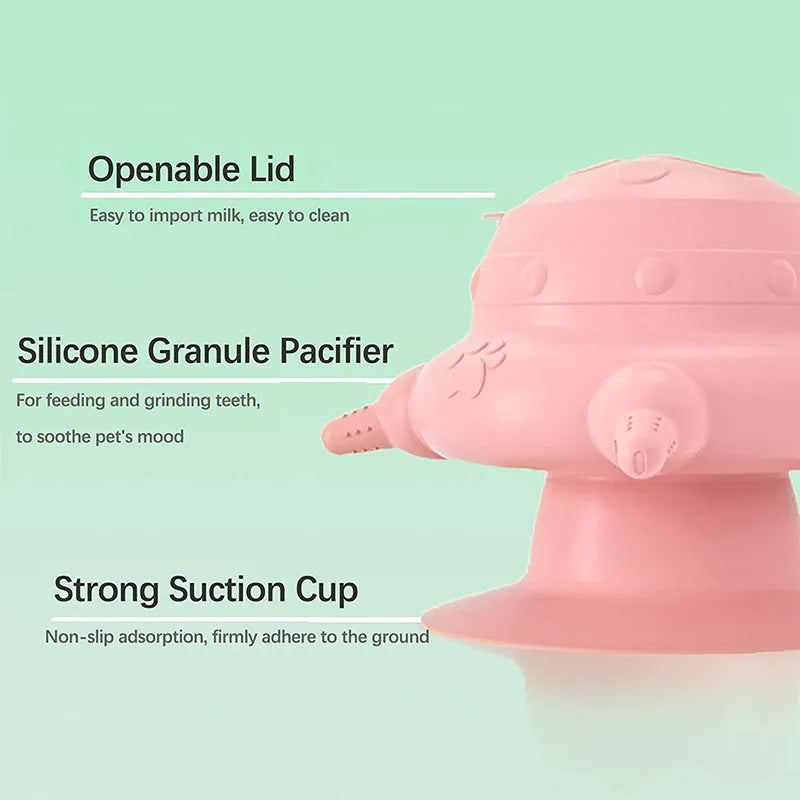 Pink silicone pet nursing device with bionic breast design and four pacifiers for puppy and kitten feeding