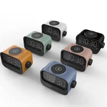 Three-in-one digital alarm clock with atmosphere light and speaker, black or white, 1200 mAh battery