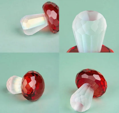 White crystal mushroom decorative sculpture measuring 40mm by 53mm in transparent, light green, red, or yellow colour options