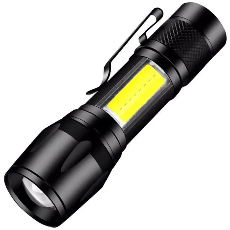 USB Rechargeable LED Flashlight 10W Aluminium Alloy Pocket Torch 2000 Battery for Hiking Camping Search Night Riding Daily Carry Black