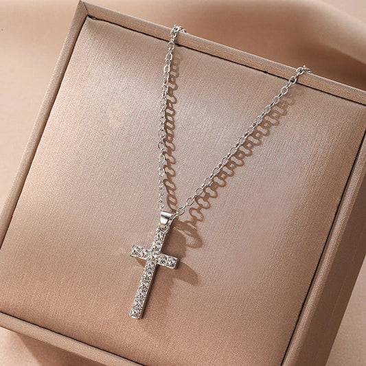 Silver Jesus Cross Necklace with geometric design on clavicle chain