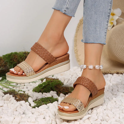 Women's gold and silver plus size wedge sandals with rubber soles on size chart