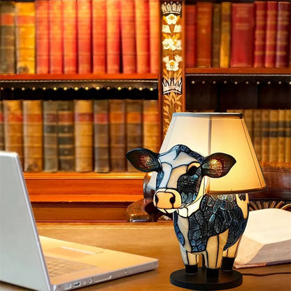 Vintage cow table lamp with USB power for cozy bedroom lighting