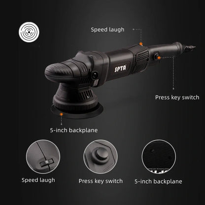 5-inch polishing machine with 125mm backing plate and variable speed control from 2000-5200 OPM