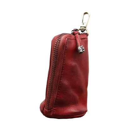 Men's waist-hanging key case in full-grain cowhide genuine leather with distressed finish, available in five solid colours