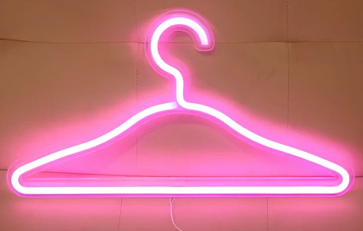 LED neon decorative light with acrylic back panel showing USB power connection and multiple design options