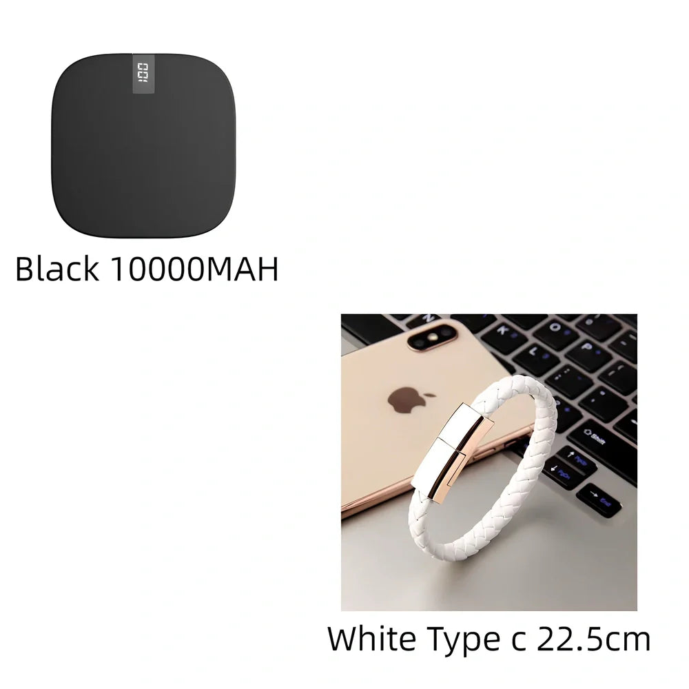 Red 10000 mAh mini power bank with digital display showing battery percentage, measuring 90x64x24mm