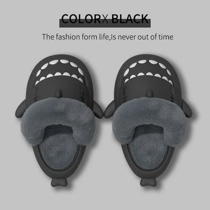 Cozy and stylish shark-themed house slippers with a plush, fuzzy upper and a durable, non-slip sole