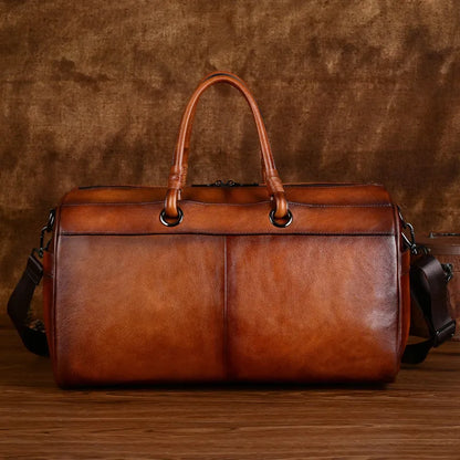 Handmade retro leather handbag in vintage brown colour with genuine cowhide leather construction