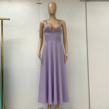 Women's V-neck suspender A-line summer dress in various colors
