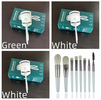 Electric Heating Eyelash Curler in white, pink, and green colors for safe, effective lash curling