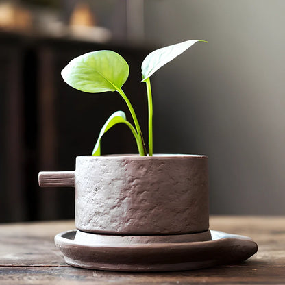 New Chinese style ceramic desktop flowerpot in bamboo fish basket motif, 10-15cm tall for indoor plants