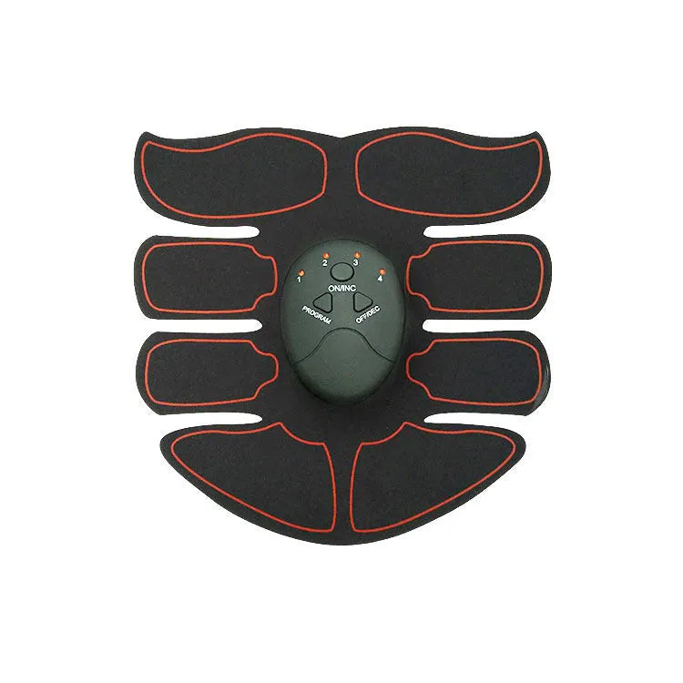 Digital display abdominal muscle patch with six massage pads and charging base in red, blue, and yellow edge options