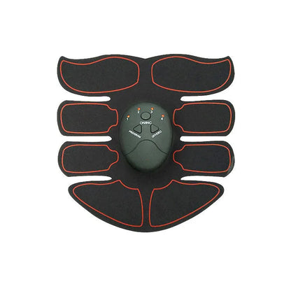 Digital display abdominal muscle patch with six massage pads and charging base in red, blue, and yellow edge options