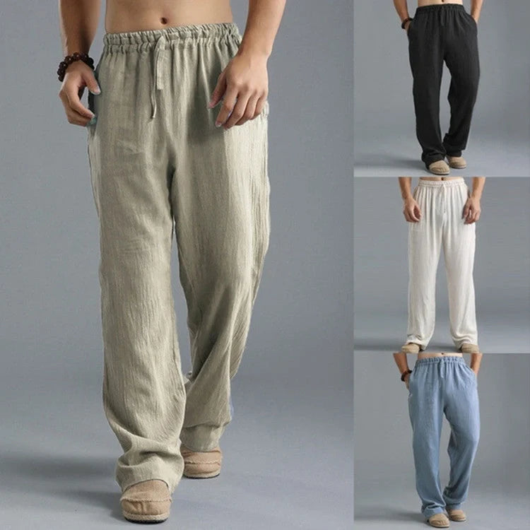 Men's breathable linen loose casual sports pants in various colors