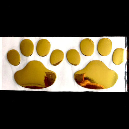 Pair of hand-shaped brush dog footprints PVC car sticker in black, gold, red, or silver colour.