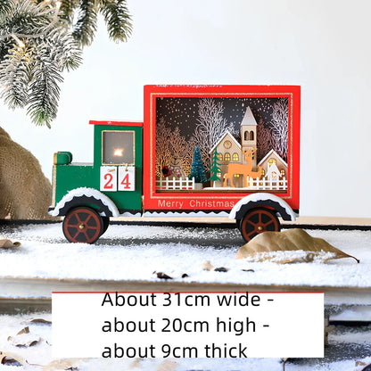 Wooden Christmas advent calendar with 24 numbered compartments in red and green colours measuring 37x32cm