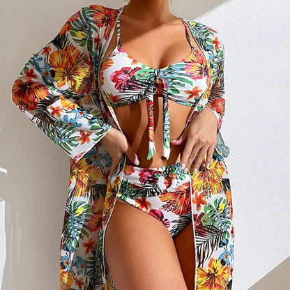 Plus-size women's long blouse style bikini swimsuit in solid colour options