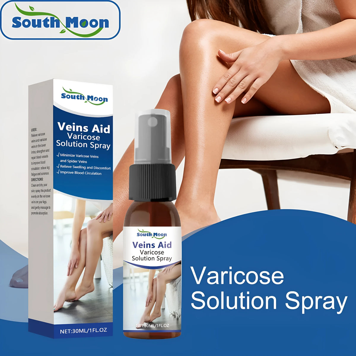 30ml leg care spray bottle with menthol, ginger and horse chestnut for massage treatment