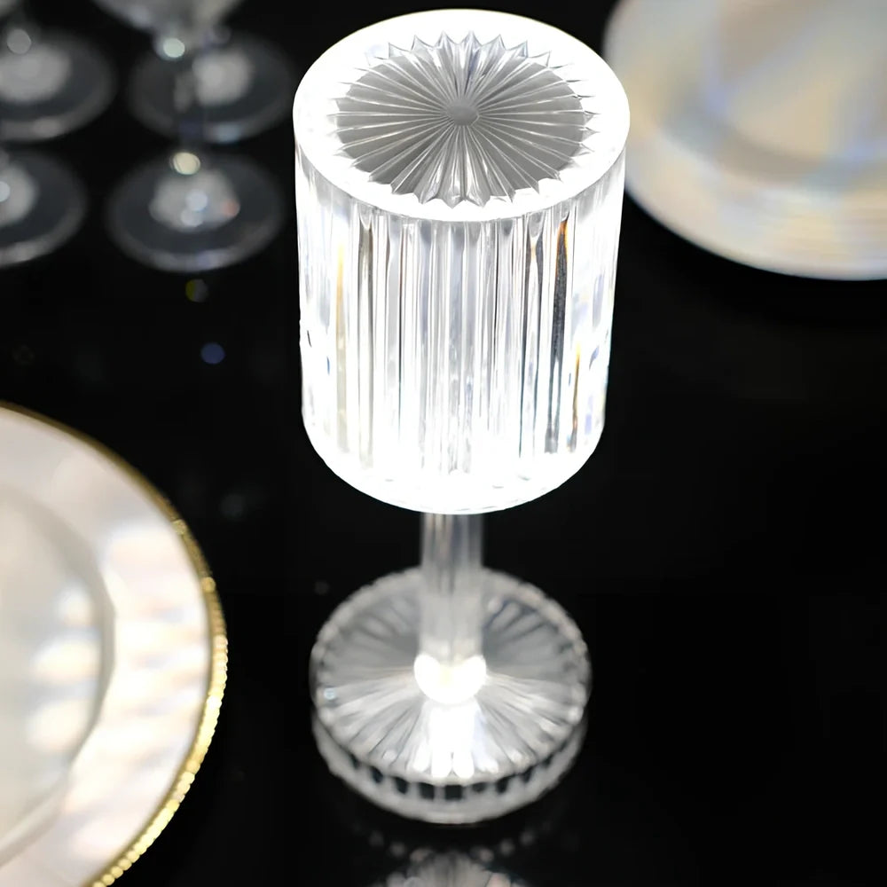 Transparent diamond crystal rechargeable table lamp with three-colour touch switch, ≤36V, for bedroom bedside ambience