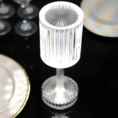 Transparent diamond crystal rechargeable table lamp with three-colour touch switch, ≤36V, for bedroom bedside ambience