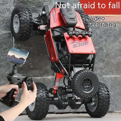 Children's remote control car with six wheels and 38cm climbing capability in black, gold, or red colours