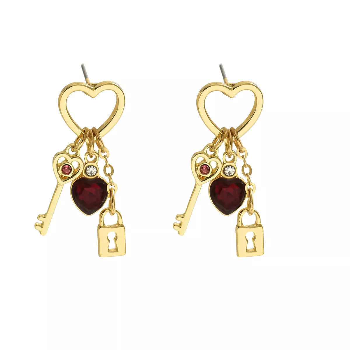 Valentine's Day Luxury Love Earrings with rhinestone lock design and diamond treatment
