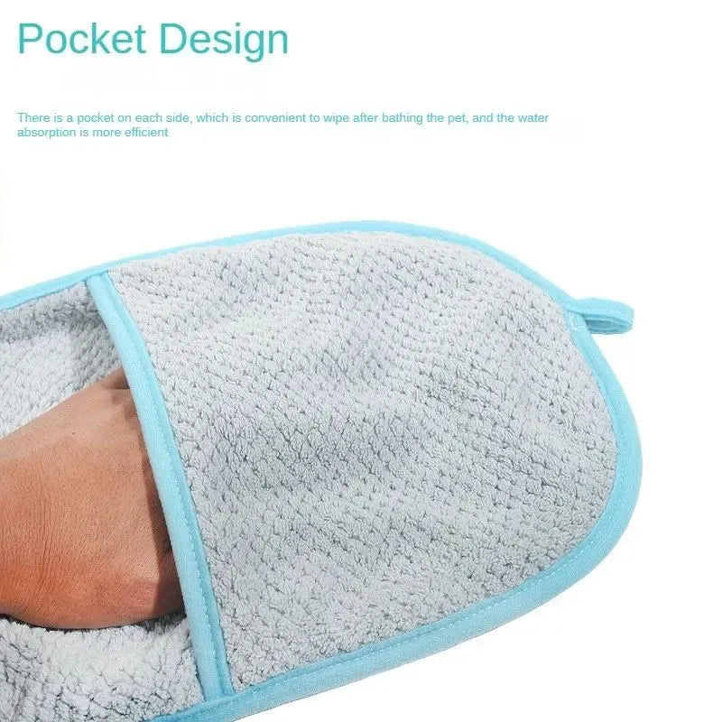 Pet super absorbent towel, 60 x 25 cm, pocket style scrub gloves for cats and dogs, in Beige Blue Green Pink White
