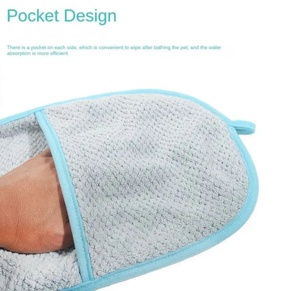 Pet super absorbent towel, 60 x 25 cm, pocket style scrub gloves for cats and dogs, in Beige Blue Green Pink White
