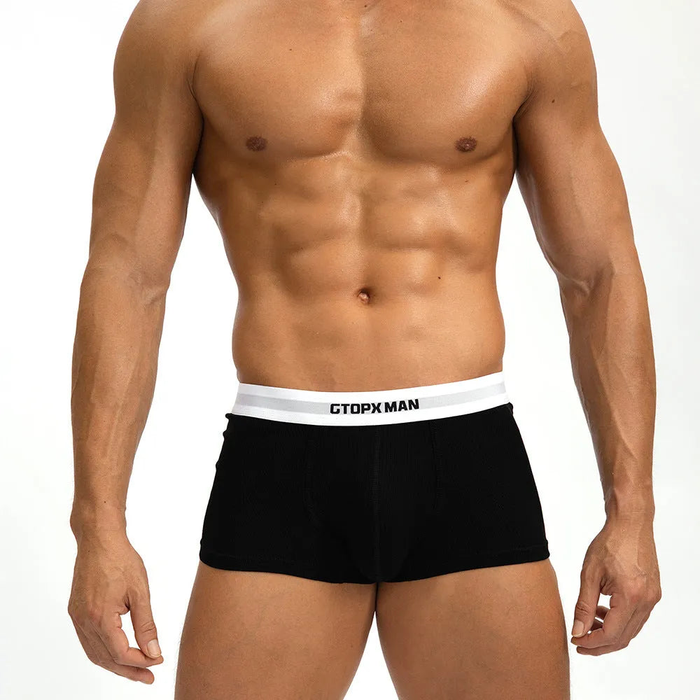 Men's U-convex rib weave sports brief in grey, white, or black, low waist, sizes M to XXL