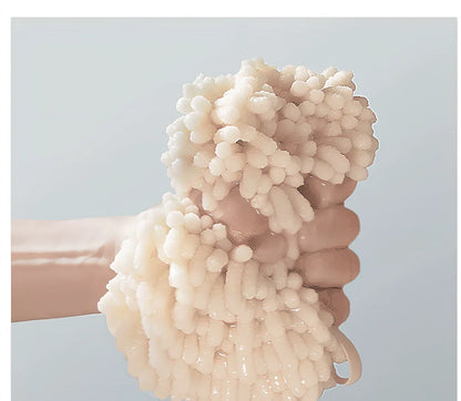Beige chenille hanging hand towel with integrated loop for quick drying