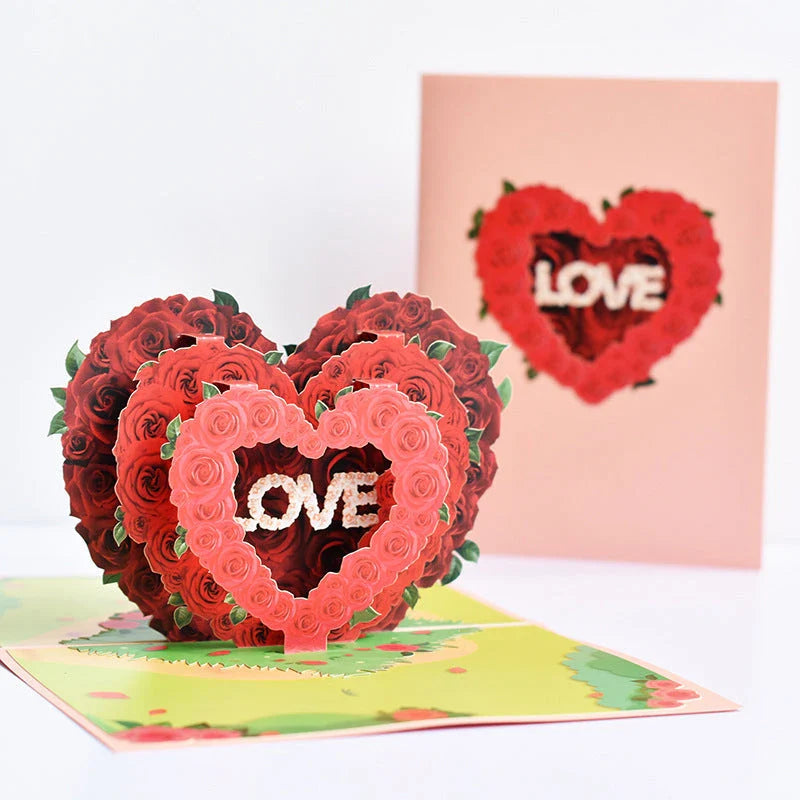 Personalized 3D pop-up greeting cards featuring stunning floral designs and intricate 3D elements