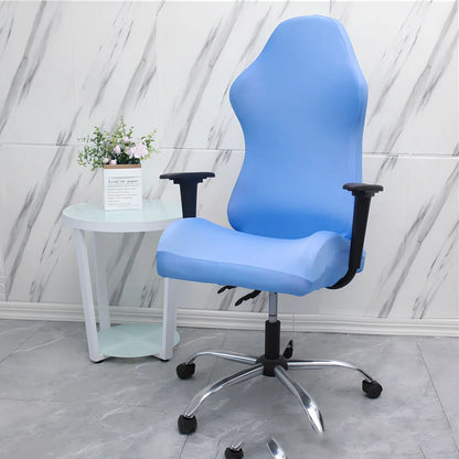 Stretch fabric gaming chair cover in navy blue colour on swivel chair