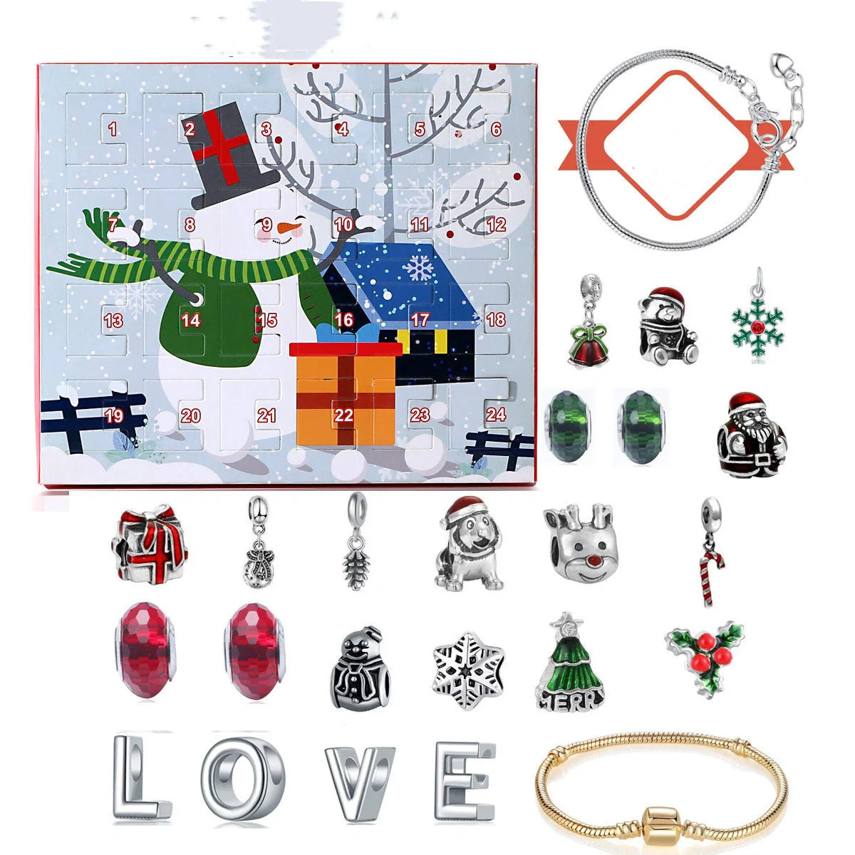 Beaded Blind Box Christmas Bracelet Gift Set with Santa Pattern and alloy construction