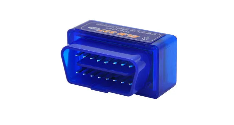 Dual-mode 5.1 Bluetooth auto fault detector on vehicle OBD2 port, compact size 45mm by 25mm by 65mm