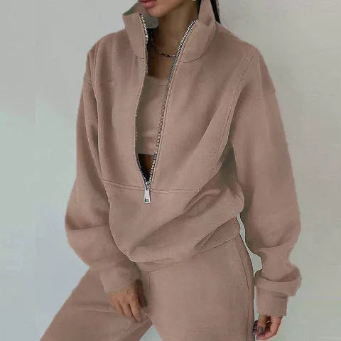 Women's solid color fleece sports casual suit with vest in various colors