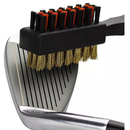 Double-sided golf club cleaning brush with nylon and steel wire sides