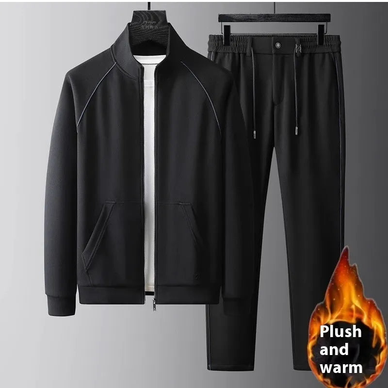 Stand collar casual sports suit in slim fit with long sleeves, shown in coffee colour, sized for weights up to 102.50kg