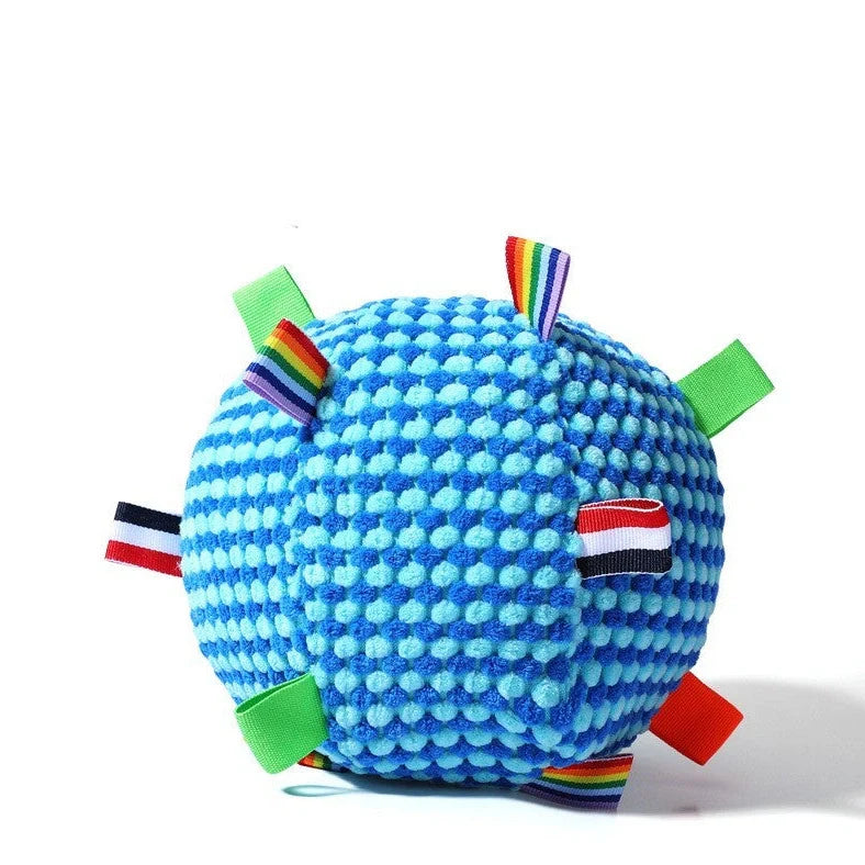 17cm blue and green pineapple lattice dog toy with textured chewing surface