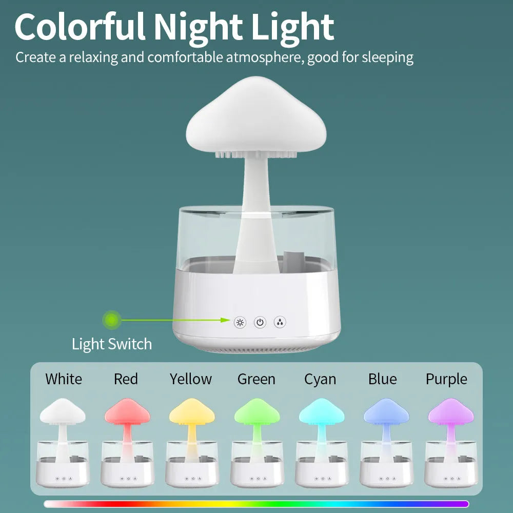 Wood grain raining cloud desk humidifier with essential oil diffuser and night light feature