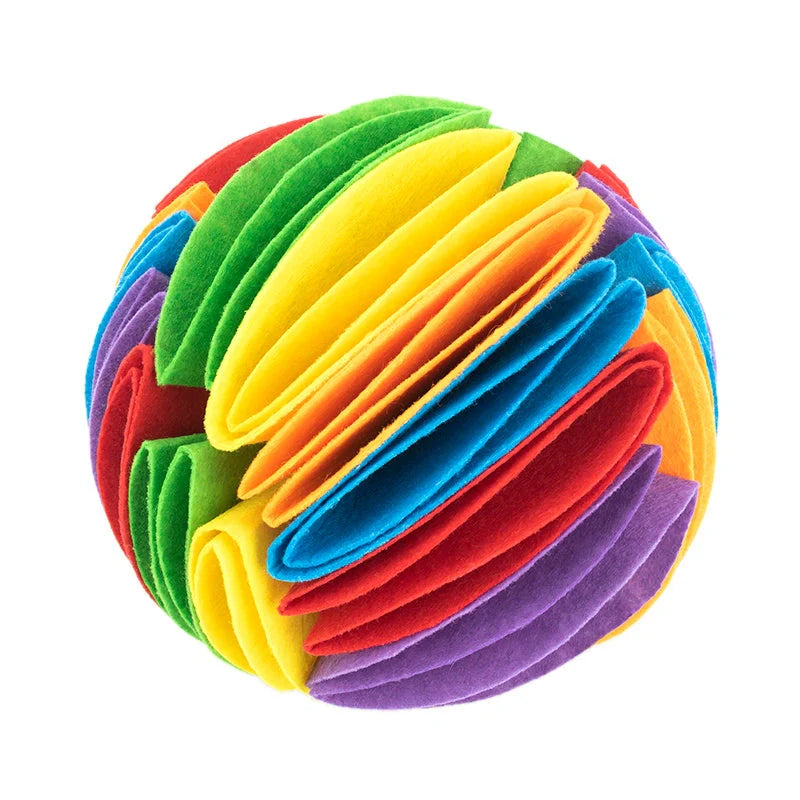Foldable Dog Snuffle Ball Training Toy in various colors and sizes