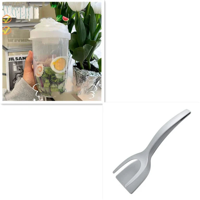 1000ml BPA-Free Salad Cup Set with Fork and Dressing Holder in four colors