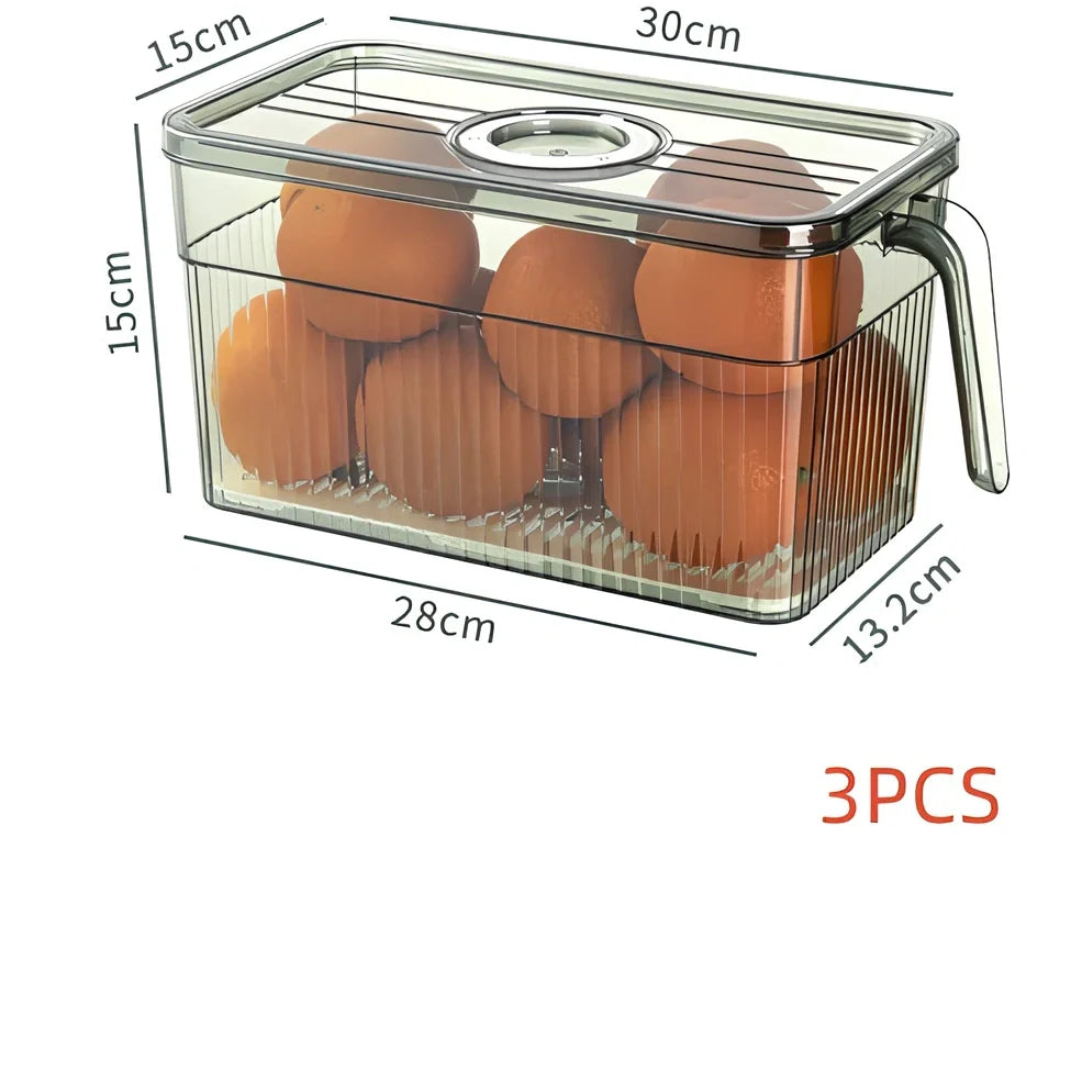 Green plastic food storage box with airtight lid for refrigerator organisation