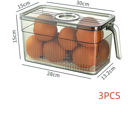 Green plastic food storage box with airtight lid for refrigerator organisation