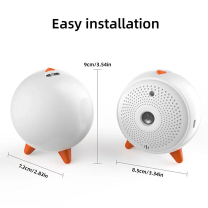 White ultrasonic bark control device with USB charging port and compact 8.5cm width design