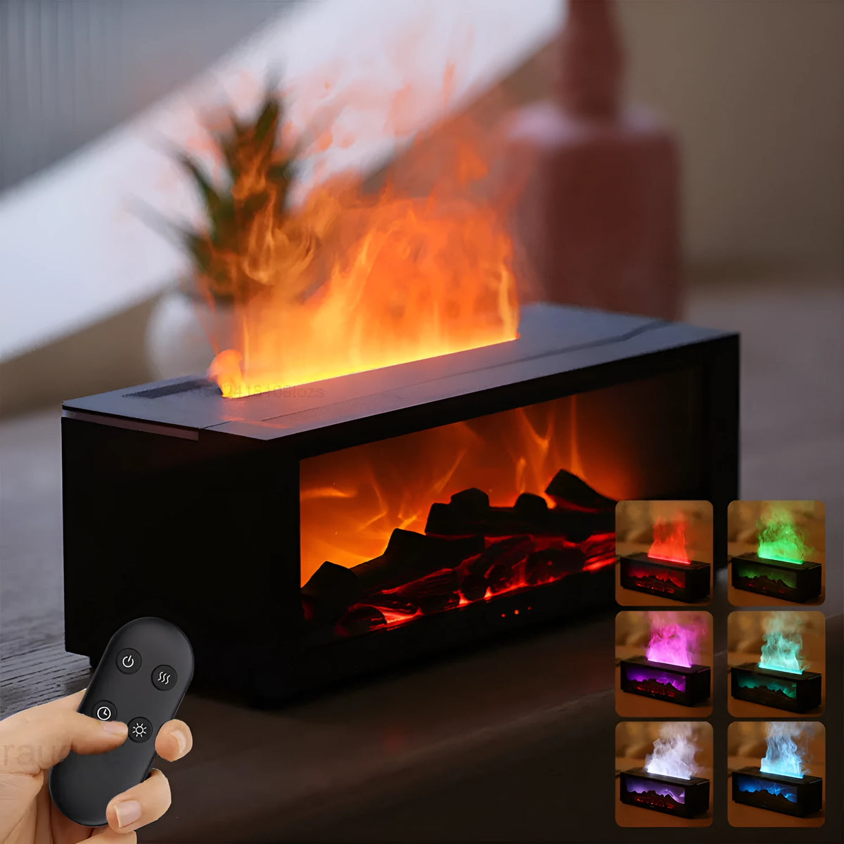 Square flame aromatherapy machine with 3D flame effect and 7 colour mood lights