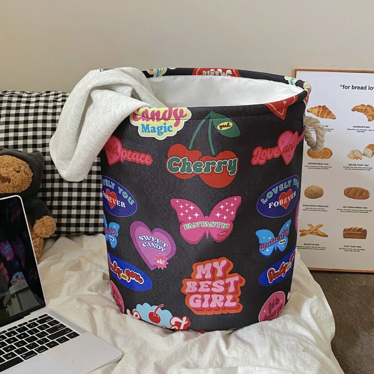 Foldable cotton laundry basket in modern simplicity design with large capacity for bedroom storage
