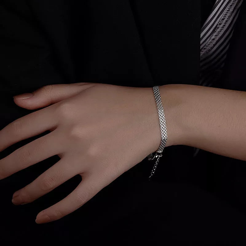 Multi-layer lace woven round beads chain bracelet in white gold color, perfect for women's fashion accessories.